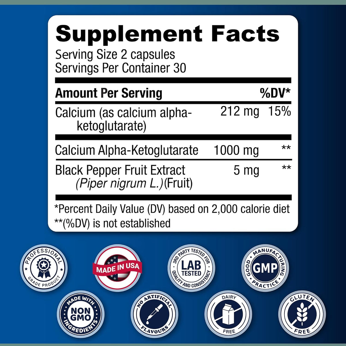 Calcium AKG Supplement | 60 Enteric Coated Capsules | 500mg