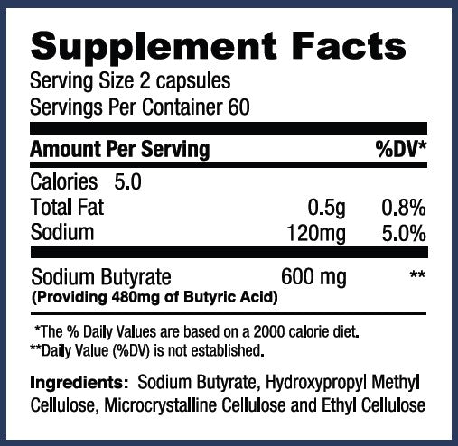 Sodium Butyrate Supplement | 120 Extended-Release Capsules | 300mg | Micro-Granule Formulation