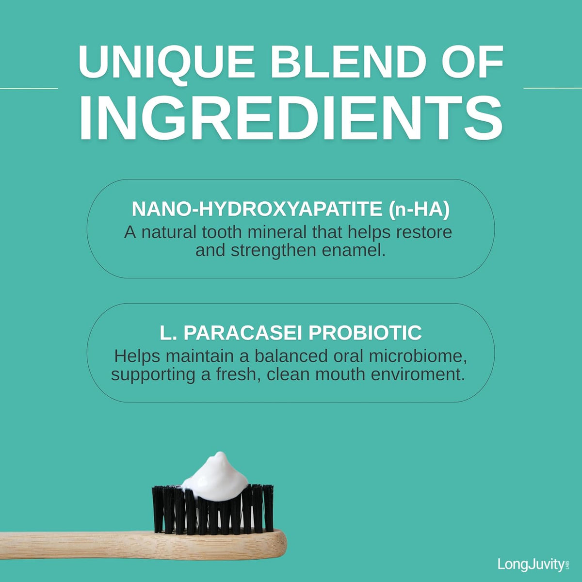 LongJuvity Hydroxy Pro Nano Hydroxyapatite + Probiotic Toothpaste - Fluoride Free