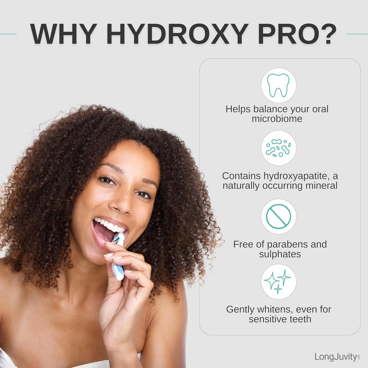 LongJuvity Hydroxy Pro Nano Hydroxyapatite + Probiotic Toothpaste - Fluoride Free